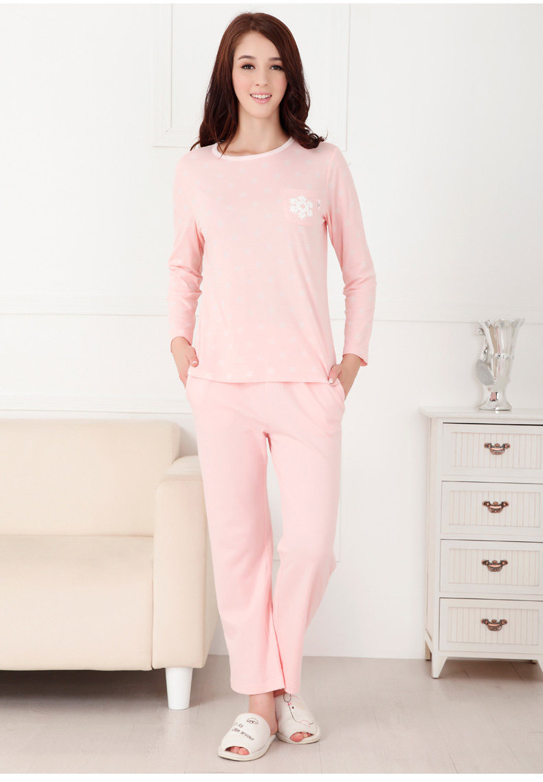 康妮雅春秋季家居服亲肤柔软睡衣圆领套头长袖长裤女套装43062116