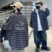 男童时尚 咖色格子衬衫 百搭休闲中大童儿童衬衣上衣 春秋季 2026新款
