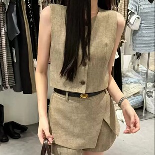 老钱风无袖西装马甲+裙裤两件套装女2026夏季高腰显瘦洋气配腰带