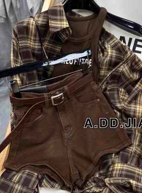 ADD韩版秋季新款气质高腰显瘦复古水洗牛仔裤纯色阔腿裤辣妹短裤