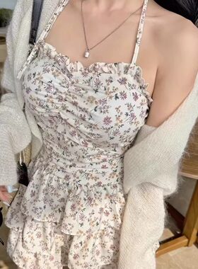 ALA韩版春季辣妹碎花连衣短裙女