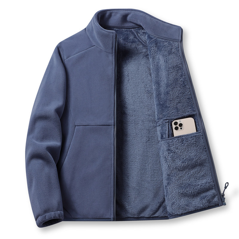 24年冬天新款情侣款奥粒绒加绒加厚保暖立领拉链开衫外套冬季上衣