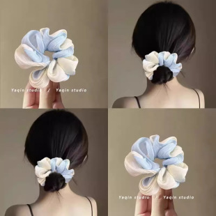 流光渐变网纱海屿大肠发圈气质蓝色扎发头绳橡皮筋女夏发饰盘发