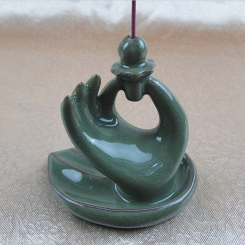 天下龙泉仿古佛手玉手香插花蕾线香炉 品香炉茶道檀香沉香卧香炉