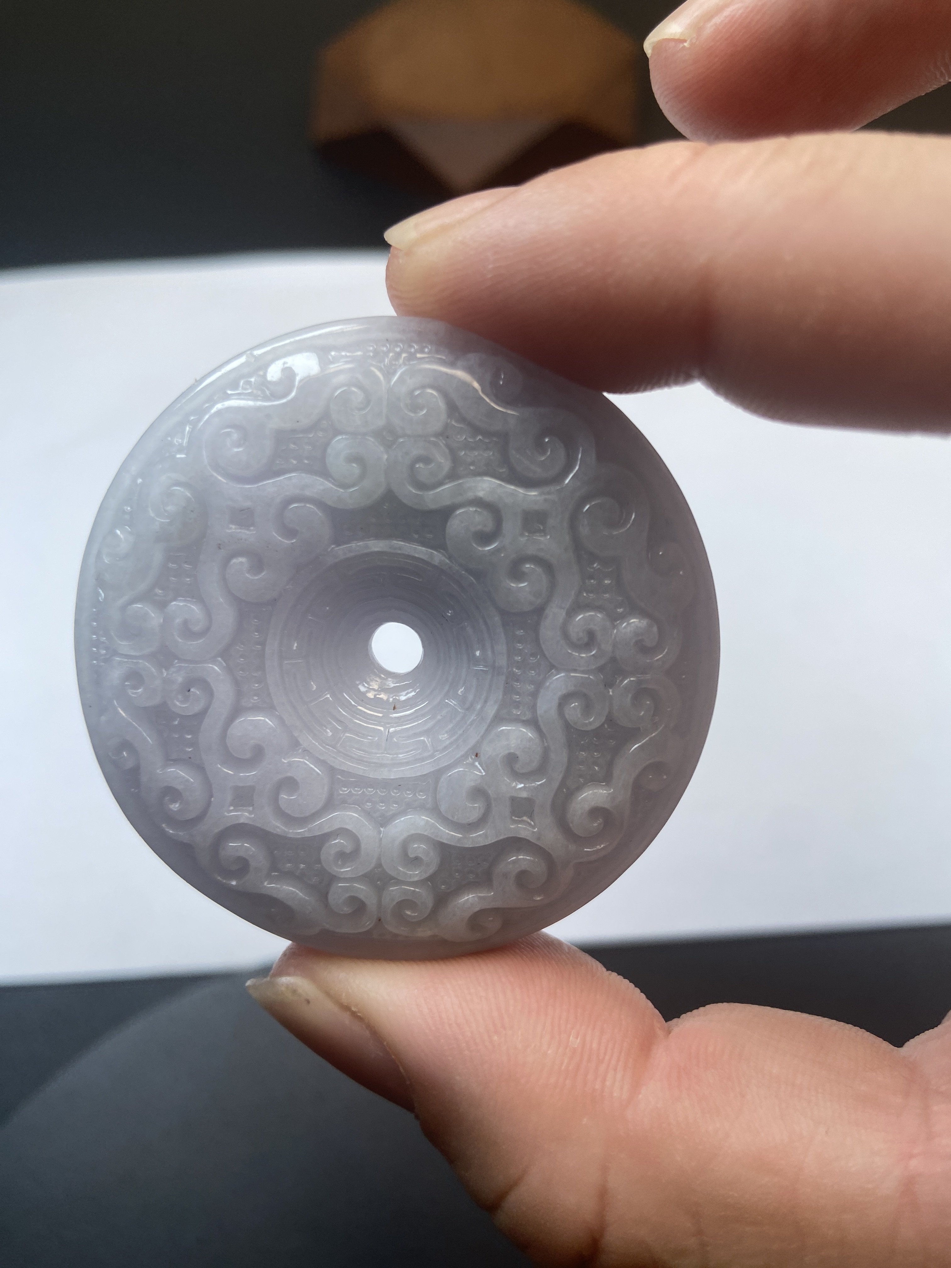 仿古玉璧平安扣吊坠  天然A货缅甸翡翠冰种云纹