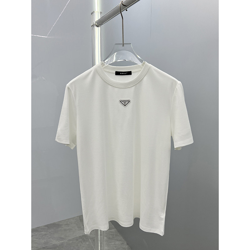 欧洲站高端潮牌欧货2025夏季天丝面料时尚三角标修身男士短袖T恤,男装,T恤,淘宝优惠券,粉丝福利购,淘宝优惠卷
