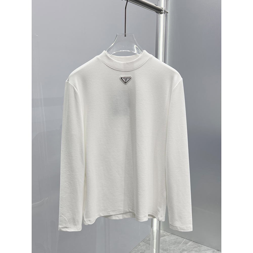 高端潮牌欧货2025冬季欧洲站胸口三角标加绒休闲长袖T恤男打底衫