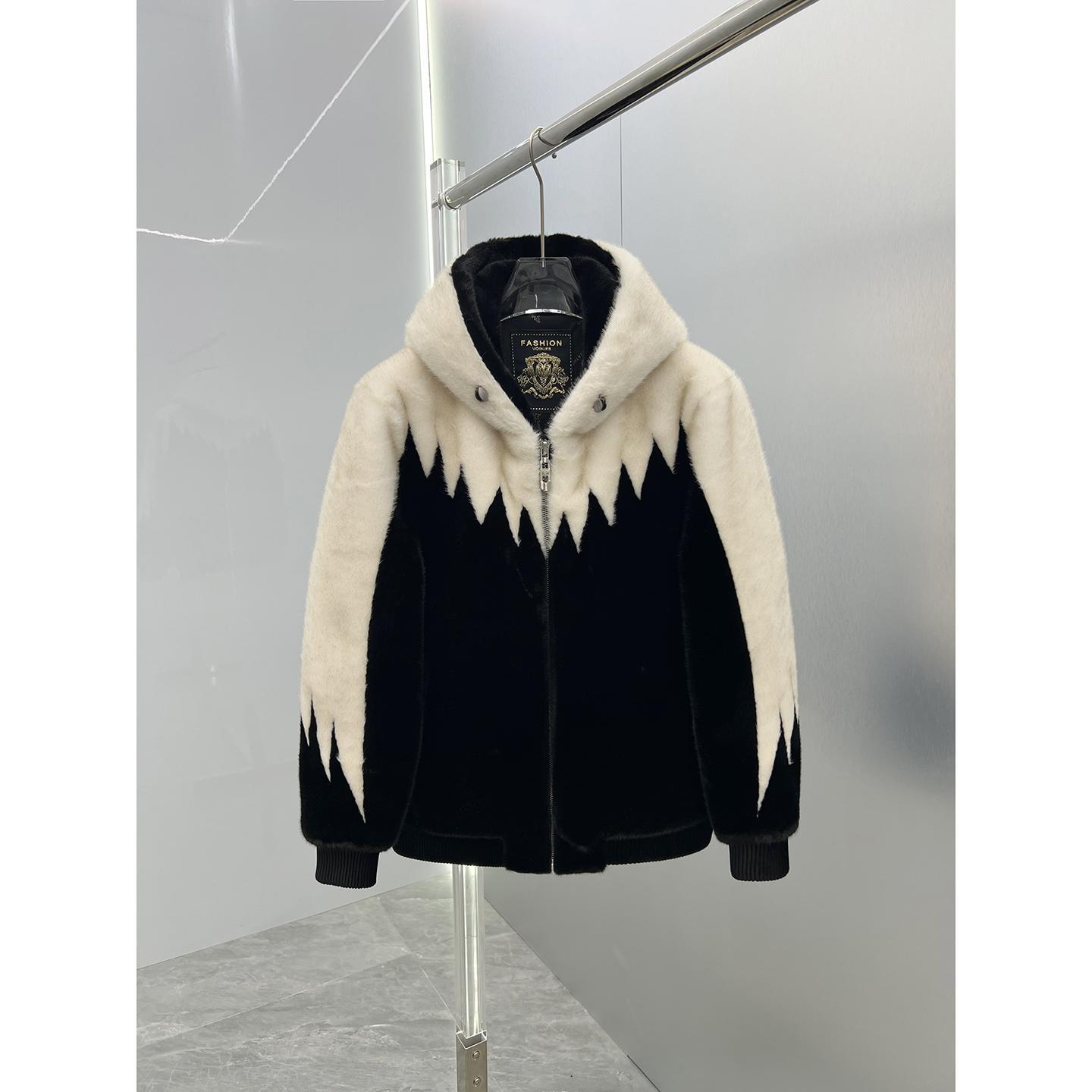 欧洲站高端欧货冬季厚拼色仿皮草皮毛一体连帽保暖男士卡貂绒外套