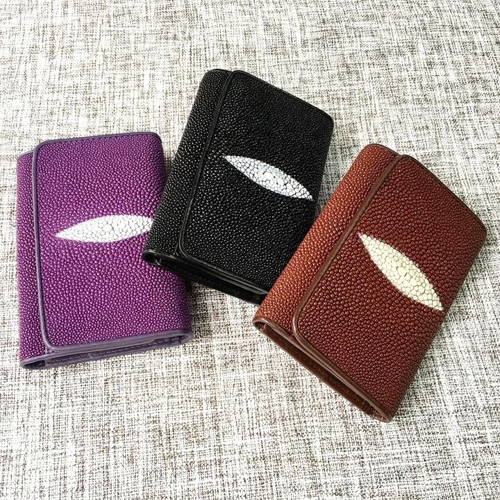 正品珍珠鱼皮钱包 三折短款魔鬼鱼皮钱夹 男女皮夹