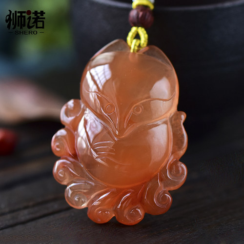 红兔毛九尾狐吊坠女款天然红水晶