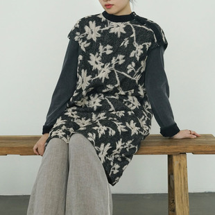 墨脱系列秋冬加厚浮雕提花中长款 背心连衣裙文艺禅意套头做旧马甲