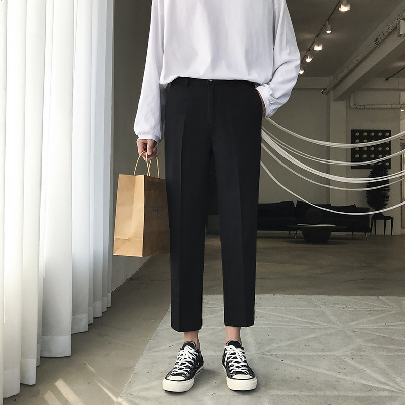 小西裤男春秋季垂感直筒宽松九分休闲潮流百搭裤子坠感男士西装裤