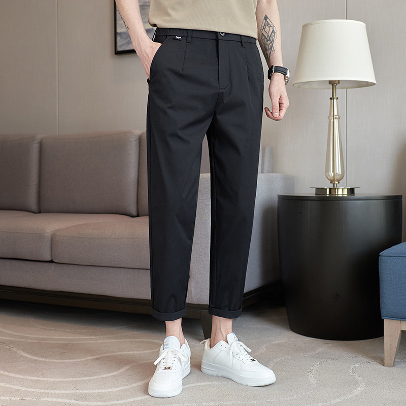 高端男士休闲长裤子修身直筒纯棉2026春秋新款潮夏季商务男款西裤