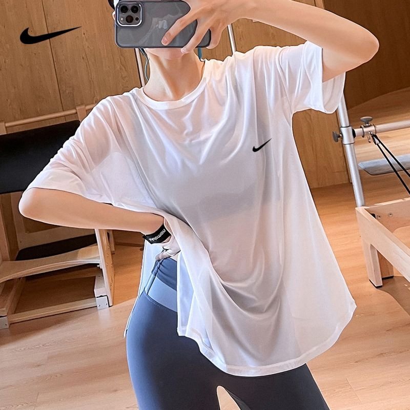 Nike耐克运动罩衫女轻薄速干透气网纱短袖t恤瑜伽服跑步训练上衣