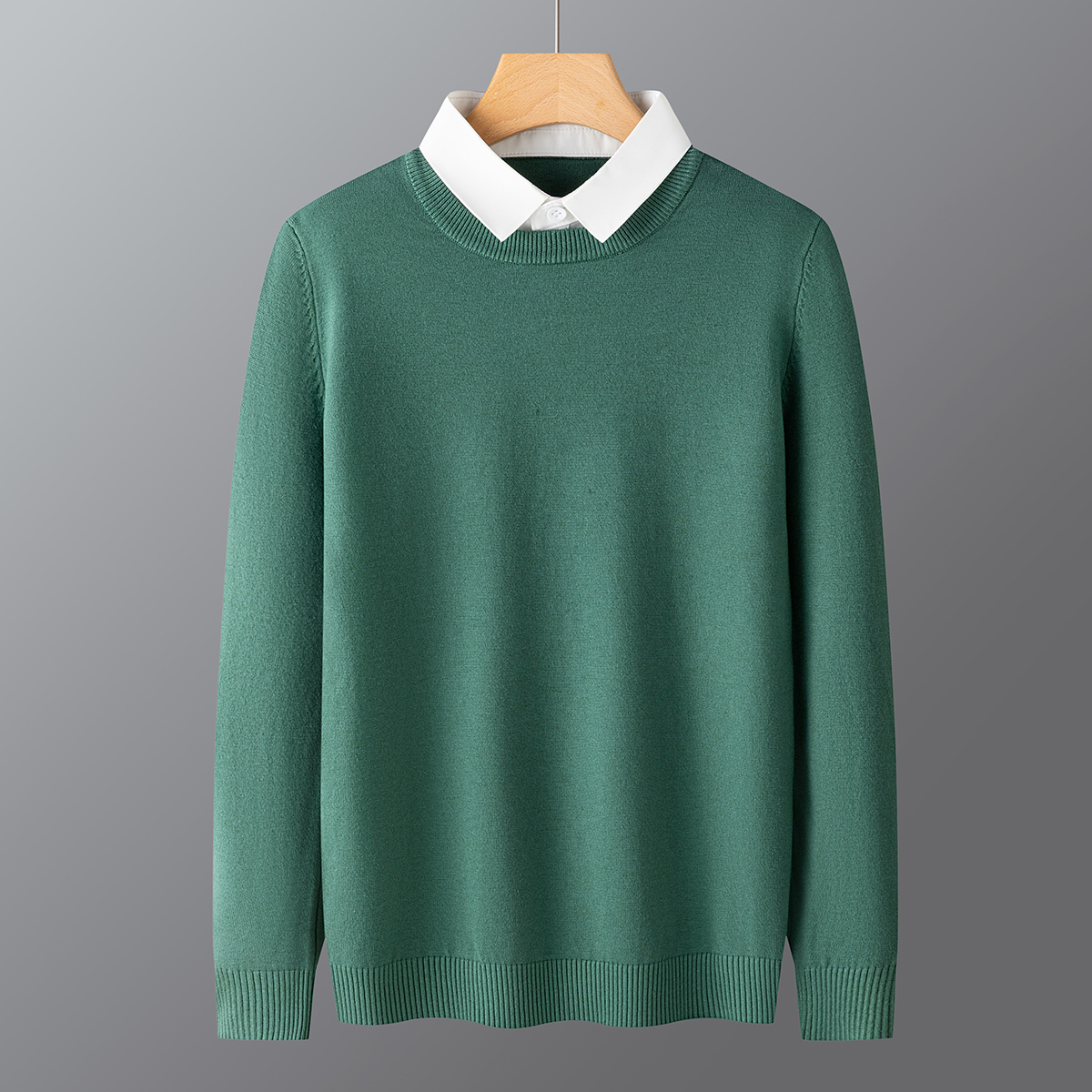 2025秋冬假两件衬衫领套头毛衣绿色Y238-P60一口价（98），男装针织衫/毛衣，电商A159
