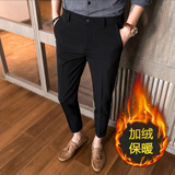 K682加绒-P55冬款修身加绒保暖9分裤西裤男裤黑色（88），男装西裤，电商A159