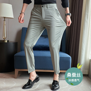 冰丝9分裤春夏修身高弹西裤灰色K782-P68北辰风（108）图片