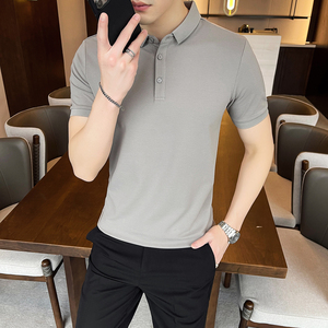 夏季修身短袖POLO衫 休闲翻领T恤潮流型男 蓝色 Y02-P45图片