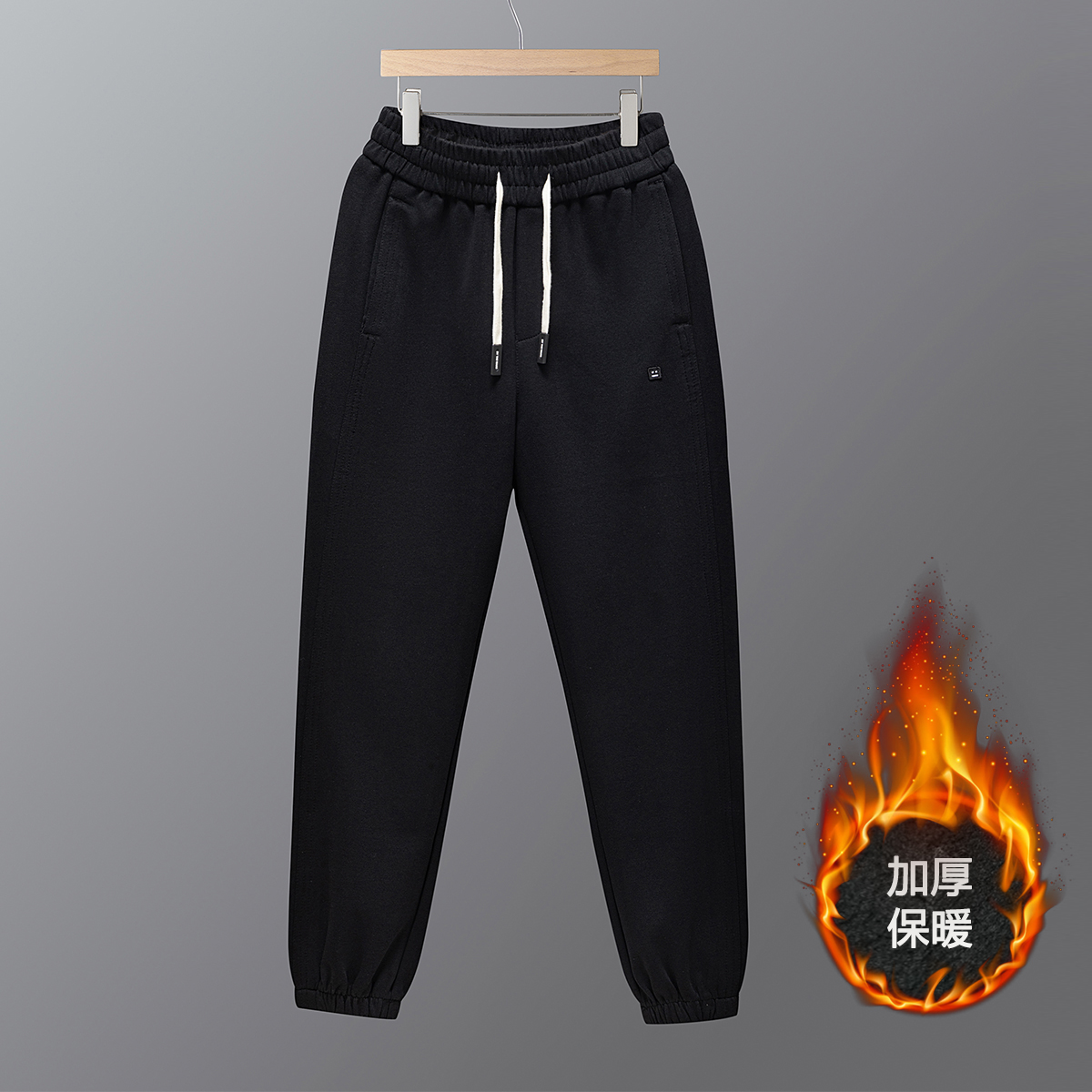 秋冬运动裤松紧腰系绳休闲裤黑色K9038加绒-P53一口价（98），女装休闲裤，电商A159