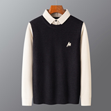 2025秋冬衬衫领套头保暖毛衣假两件卡其Y269-P50一口价（98），男装针织衫/毛衣，电商A159