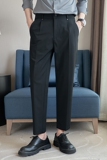 小直筒色织西裤后腰松紧弹力休闲裤男K8061-P60灰色（98），男装西裤，电商A159