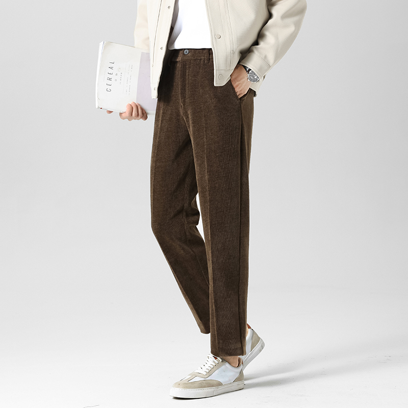 秋冬木棉绒西裤松紧腰修身休闲裤咖色K8093-P72（128）无影墙，男装休闲裤，电商A159