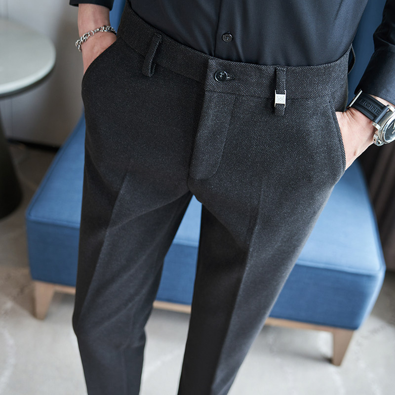 冬款毛呢西裤修身休闲裤磨毛保暖深灰K8076-P65北辰风(98），男装休闲裤，电商A159