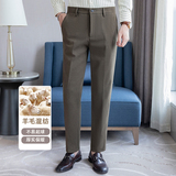 冬款纯色羊毛毛呢长裤小直筒休闲裤卡其ZK9007-P75(118），男装休闲裤，电商A159