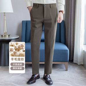 冬款纯色羊毛毛呢长裤 小直筒休闲裤 卡其ZK9007-P75 (118）图片