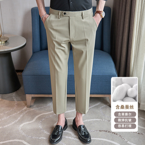 春夏修身西裤9分裤含莱赛尔ZK521-P75卡其 有（控118）图片