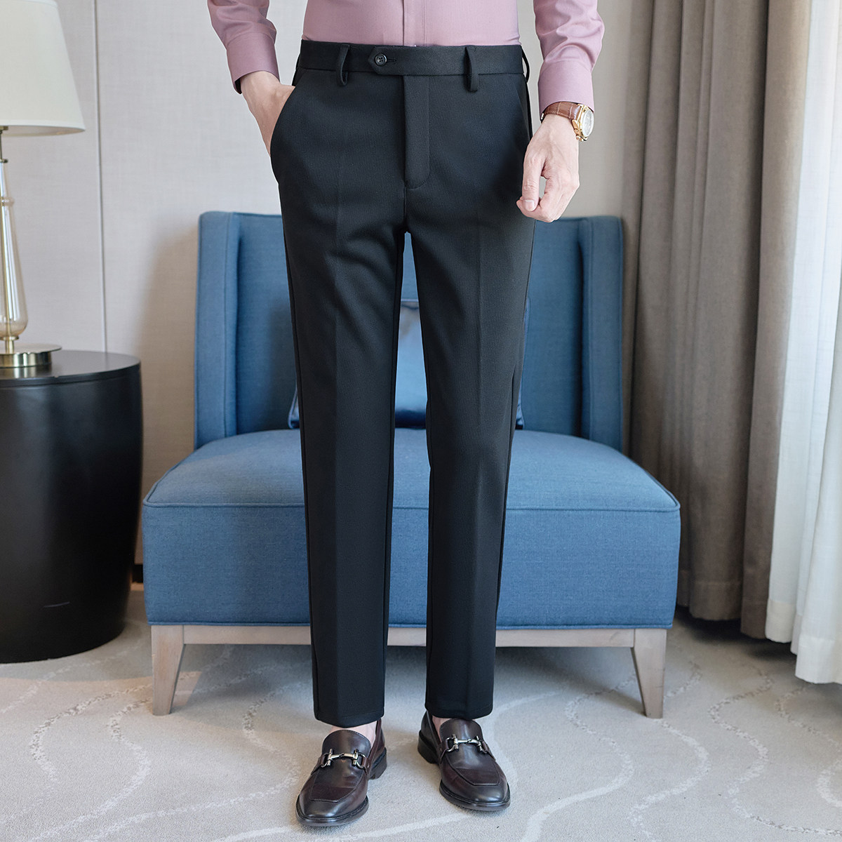 冬款保暖毛呢长裤小直筒休闲裤杏色ZK9052-P55一口价(98）,男装棉衣,电商A159