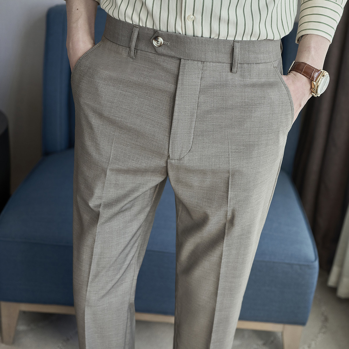 春夏小直筒西裤9分裤男青年简约休闲ZK535-P65咖色（98），男装西裤，电商A159