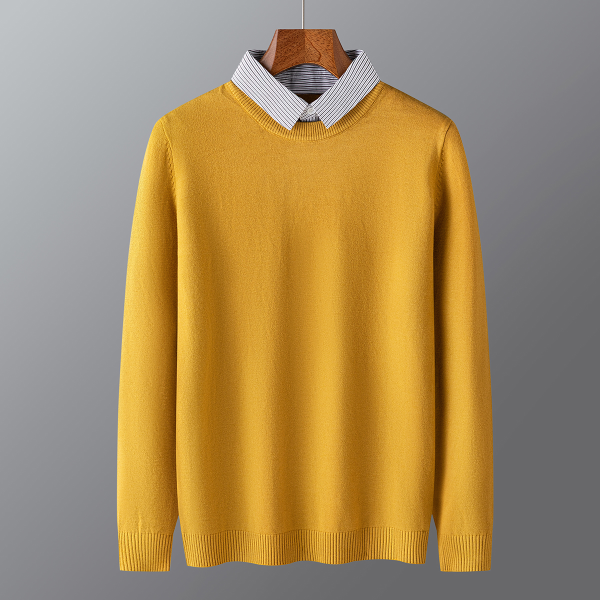 2025秋冬假两件衬衫领套头毛衣黄色Y237-P60一口价（98），男装针织衫/毛衣，电商A159