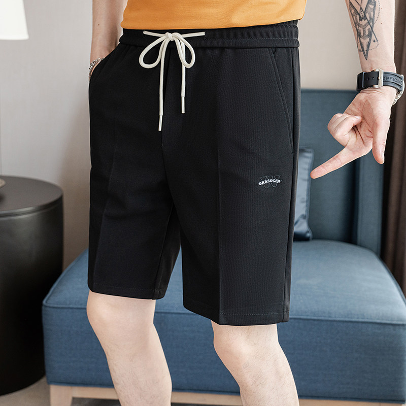松紧腰抽绳夏款休闲5分裤刺绣短裤黑色K2256-P55（88元），男装牛仔裤，电商A159