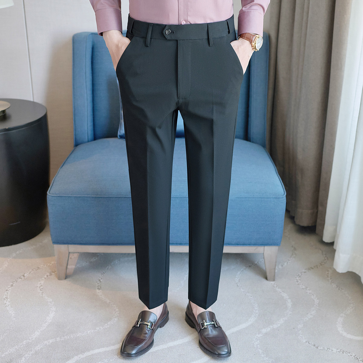 秋冬韩版伸缩腰西裤青年休闲裤男浅灰ZK9050-P55一口价（98）,男装西裤,电商A159