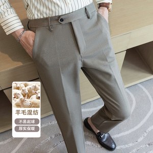 冬款纯色羊毛毛呢长裤 小直筒休闲裤 浅卡ZK9012-P75 (118）图片