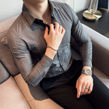 男士商务修身条纹衬衫免烫抗皱长袖衬衫潮流白色Y26-P35特批，男装衬衫，电商A159