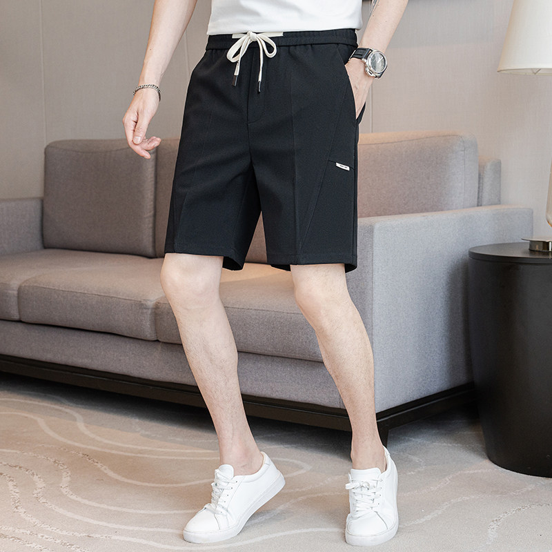 松紧腰抽绳夏款休闲5分裤短裤黑色K2257-P52（88元）,男装牛仔裤,电商A159