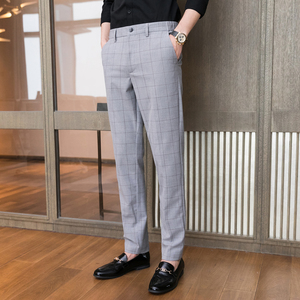 春夏韩版修身格子休闲裤男裤青年长裤潮 K989-P65浅灰（108）图片