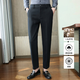 冬款羊毛毛呢西裤半松紧腰修身长裤黑K8087-P95柏悦风(148），男装休闲裤，电商A159