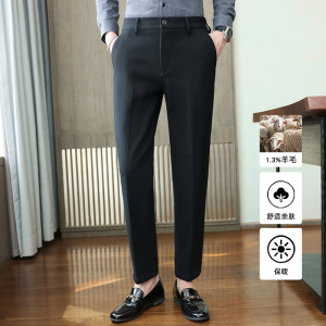 冬款羊毛毛呢西裤半松紧腰修身长裤 黑K8087-P95柏悦风(148）图片