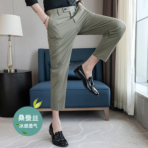 春夏修身高弹西裤冰丝9分裤弹力腰卡其K516-P68（108）图片