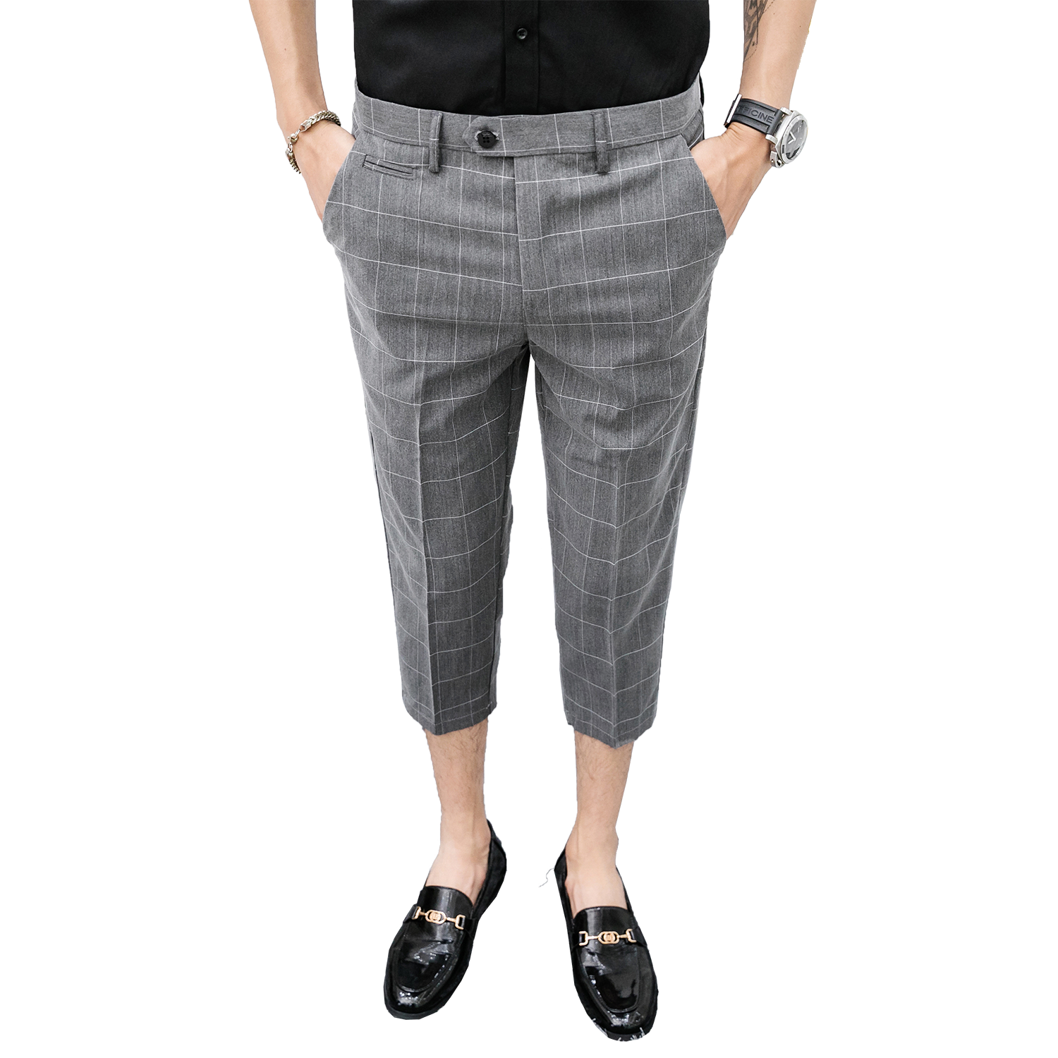 春夏韩版格子西裤修身7分裤灰色K117-P45特价,男装西裤,电商A159