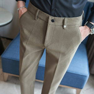 冬款毛呢西裤 修身休闲裤磨毛保暖 棕咖K8076-P65北辰风(98），男装休闲裤，电商A159