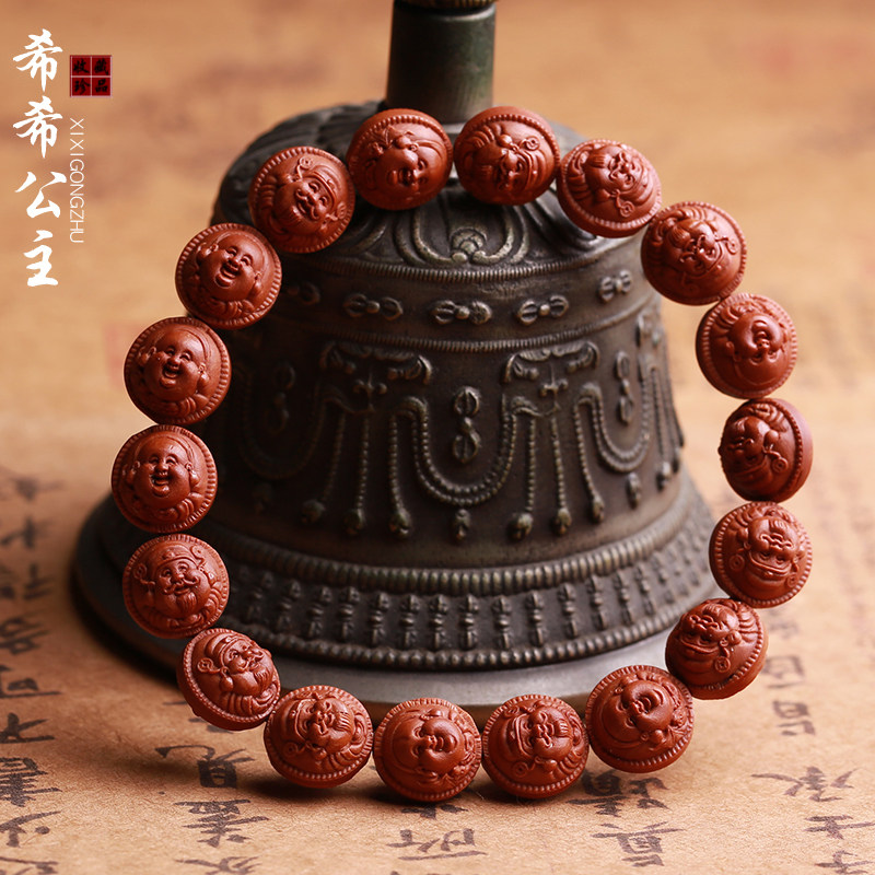 龙纹桃核财神弥勒手串核桃核雕