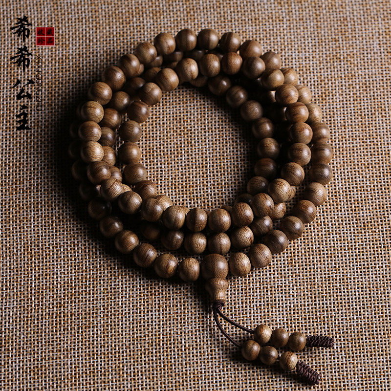 天然加里曼丹虎斑纹沉香手串佛珠手链108颗男女沉香木保真老料8mm