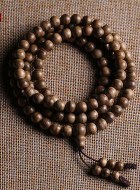 沉香天然加里曼丹虎斑纹佛珠手链