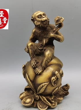 黄铜摆件猴子如意仙桃