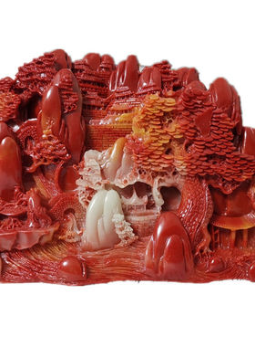 仿玉石寿山石芙蓉富水长流客厅办公室玄关摆件家居装饰山水摆件