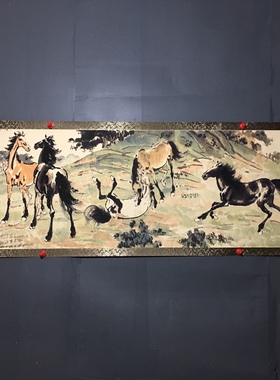 仿古名人字画徐悲鸿十骏图长卷画全景画卷轴装饰画国画长3.5米
